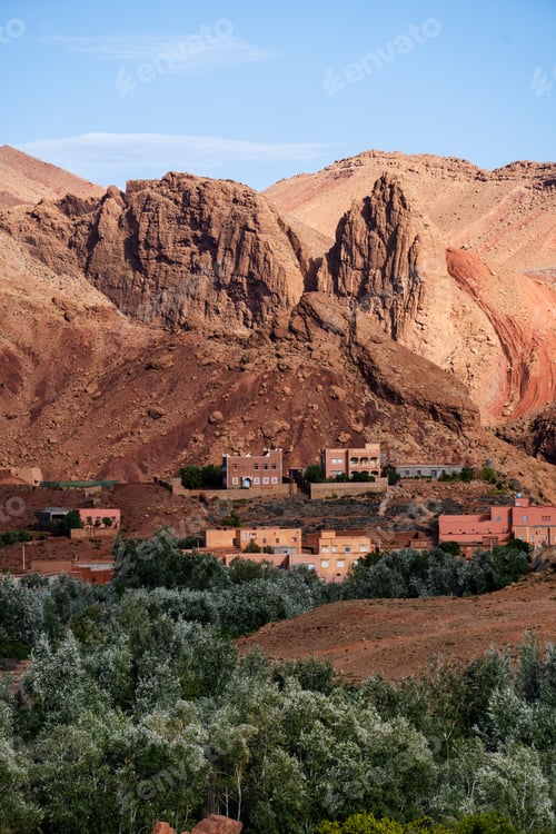 Preview: Nature, rocks, houses and mountains in Dades Gorge Morocco during sunset