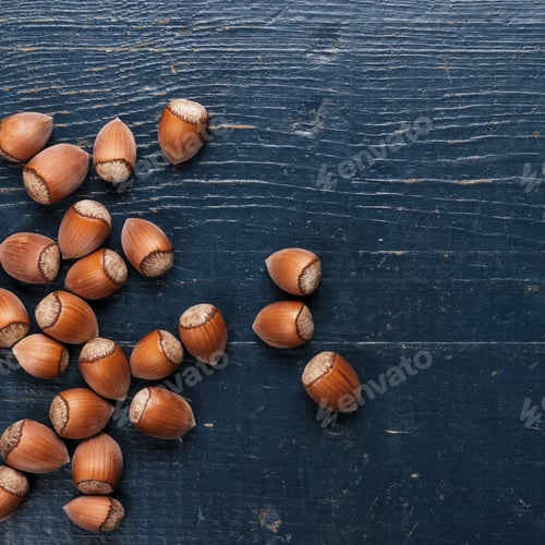 Preview: Hazelnuts On The Blue Wooden Table