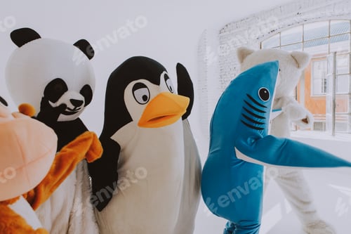 Preview: Group of animals mascots doing party