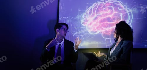 Preview: Business team discussing and using technology artificial intelligence with digital Ai assistant.