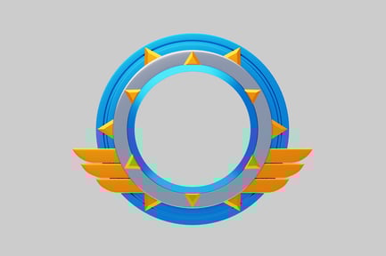 Preview: Circular object with central void and blue ring adorned with yellow spikes