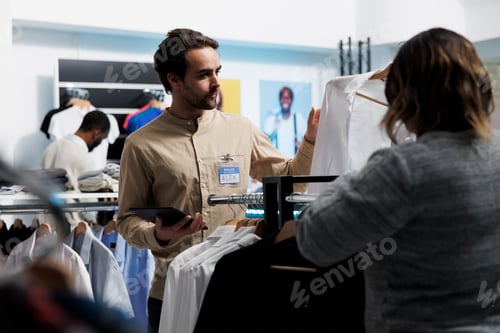 Preview: Clothing store client holding shirt