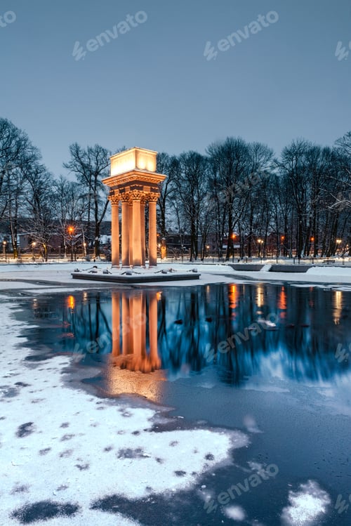 Preview: Snow in City Park in Tarnow, Lesser Poland. Mausoleum of General Jozef Bem Polish and Hungarian Hero