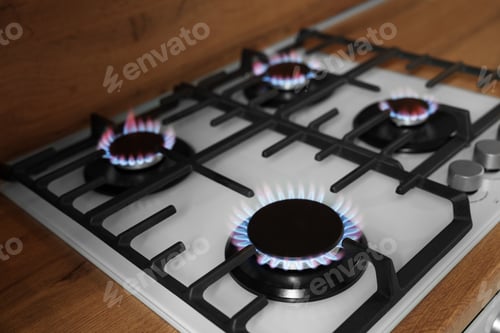 Preview: Cooking gas stove fire and electric stove burning fire on gas stove and cooking gas danger.