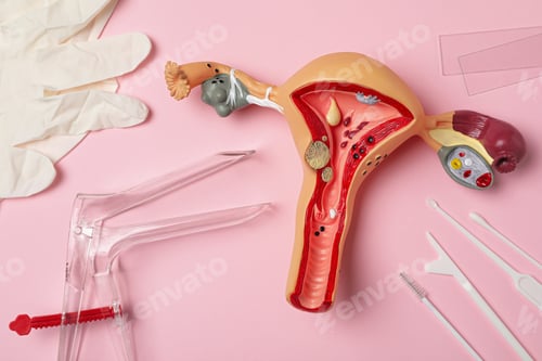 Preview: Medical Uterus Model with Gloves and Tools