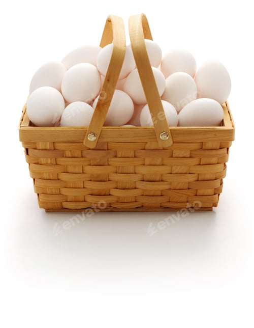 Preview: Basket Full of White Eggs on White Background