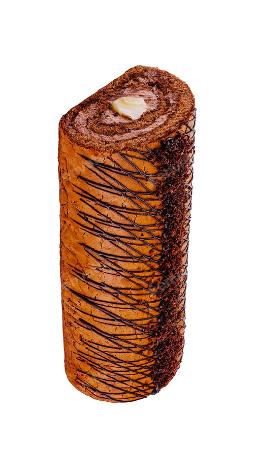 Preview: Chocolate swiss roll cake covered with chocolate icing and sprinkles isolated on white background