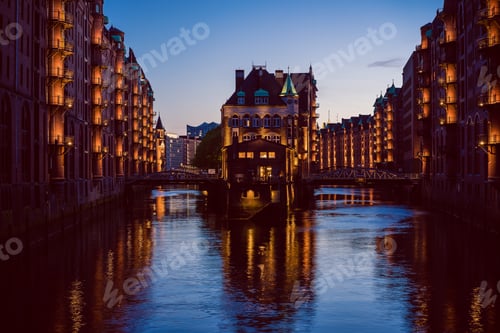 Preview: Water castle in old Speicherstadt or Warehouse district, Hamburg, Germany