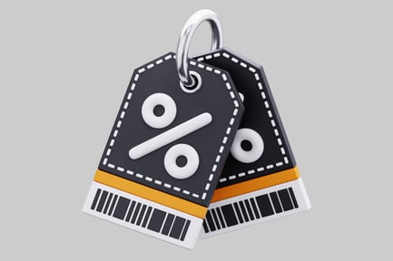 Preview: A 3D Illustration Of Discount Tags With Barcode And Percentage