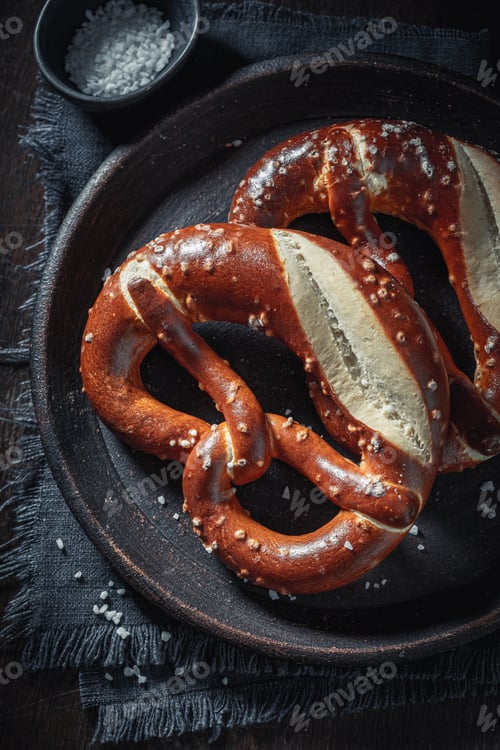 Preview: Homemade and crispy pretzels with salt freshly baked at home.