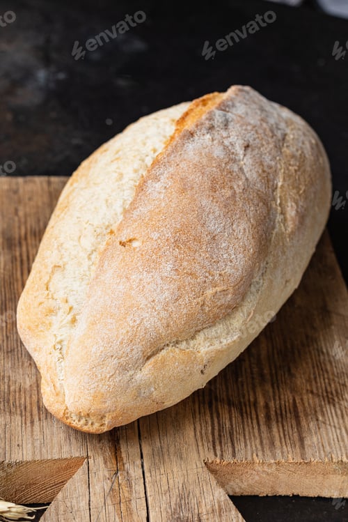 Preview: Bread White Loaf Fresh Bakery Pastry Wheat Dough Baking Healthy Meal Top View Copy Space For Text