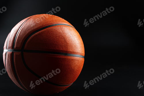 Preview: Basketball ball close up on dark black background