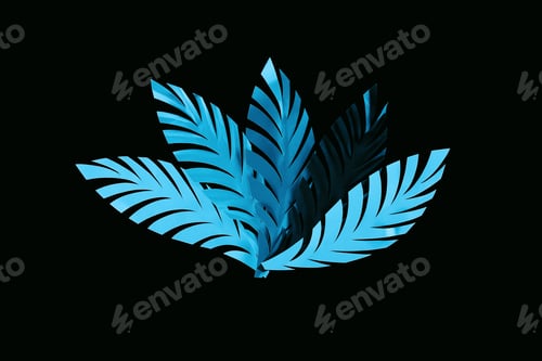 Preview: top view of paper cut blue leaves isolated on black, background pattern
