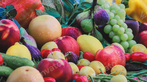 Preview: variety of fruit on wooden table - concept of freshness and naturalness