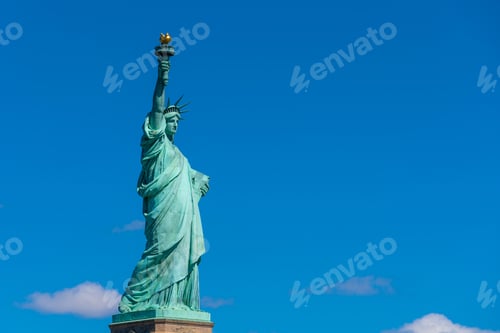 Preview: The Statue of Liberty under the blue sky background, Lower Manhattan, New York City,