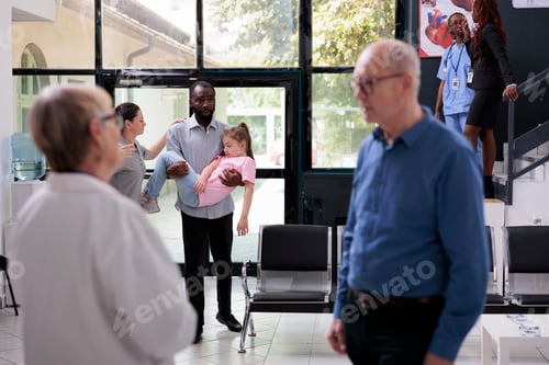 Preview: Hospital waiting area full of medical staff and patients ready for medical consultation