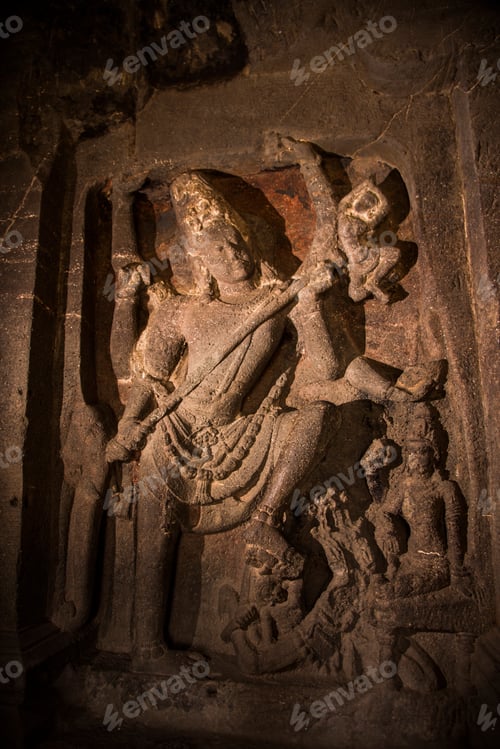 Preview: Sculpture at Ellora cave, UNESCO world heritage site, India,