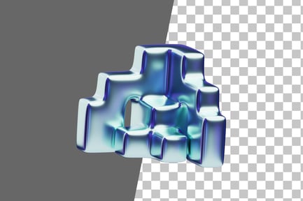 Aperçu: Icône 3D en arc décalé bleu abstrait chromatique