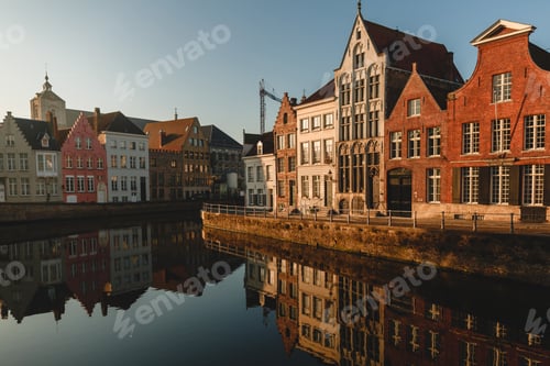 Preview: BRUGGE, BELGIUM - NOVEMBER 02, 2016: beautiful traditional architecture reflected in canal, brugge,
