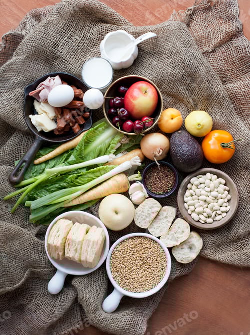 Preview: Still life of fresh foods on hessian sack