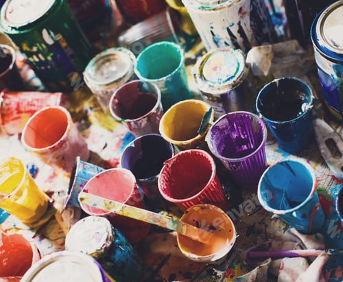 Preview: multicolored cans with paint, arts background