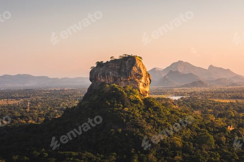 Preview: Landscape with Sigiriya rock at sunset in Sri Lanka