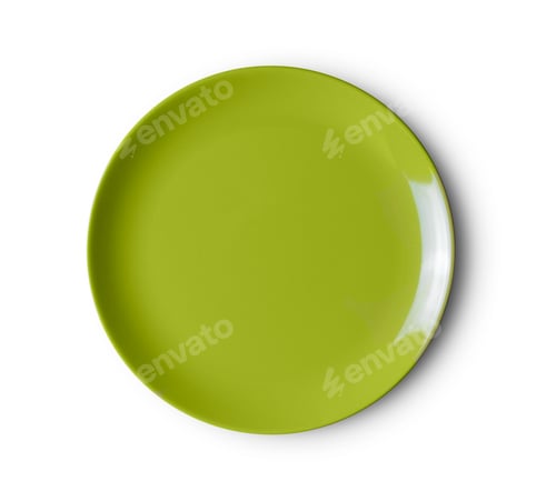 Preview: green plate on white background. top view