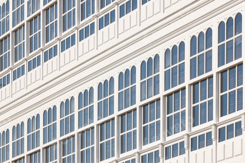 Preview: Traditional white balconies glass facades in A Coruna. Galicia, Spain