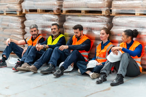 Preview: Warehouse workers taking a rest after hard work