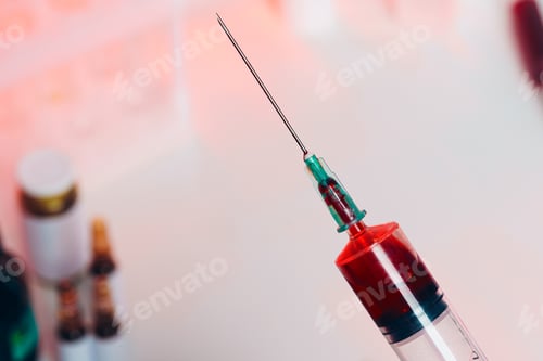 Preview: Syringe with blood inside close up photo