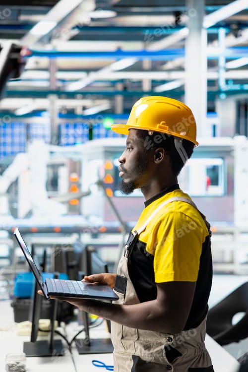 Preview: Engineer reviews solar panel renewable energy configurations in facility