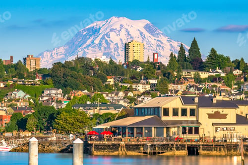 Preview: Tacoma, Washington, USA with Mt. Rainier in the distance