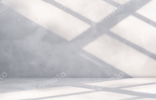 Preview: Empty grey cement wall room and floor perspective interior background with shadow light overlay