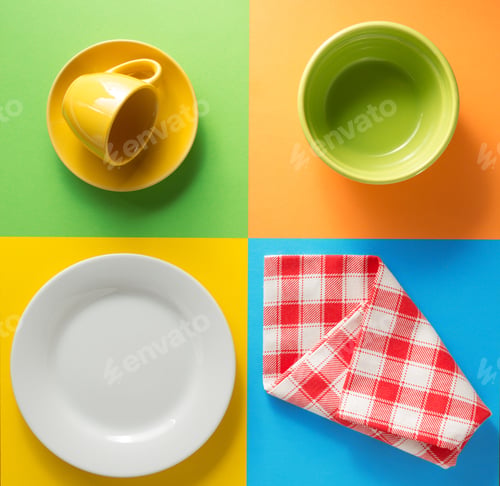 Preview: kitchenware at colorful background