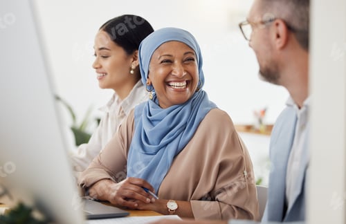 Preview: Happy, teamwork and business people in office for training, advice and collaboration while working