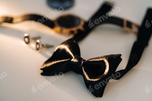 Preview: Elegant Bowtie and Cufflinks for Formal Occasion