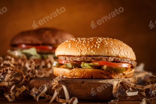 Preview: Burger on wood background