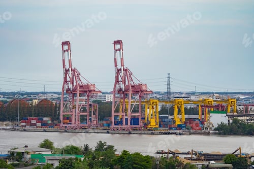 Preview: Shipping container site loading in logistic port warehouse storage business import and export goods