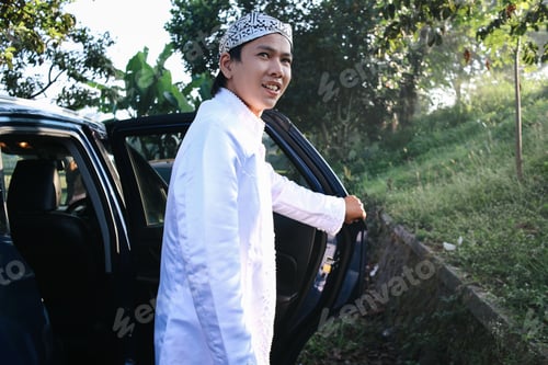 Preview: Groom Holding And Opening Car Door. Indonesian Wedding Concept