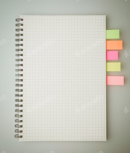 Preview: Blank Graph Paper Note Book And Stick Note For Background