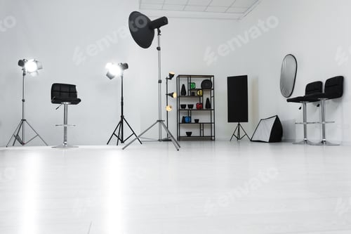 Preview: Interior of modern photo studio with professional equipment