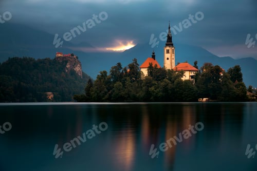 Preview: Amazing View On Bled Lake, Island,Church And Castle With Mountain Range