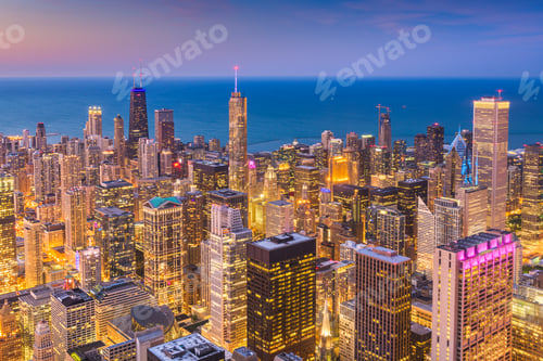 Preview: Chicago, Illinois, USA Skyline at Dusk