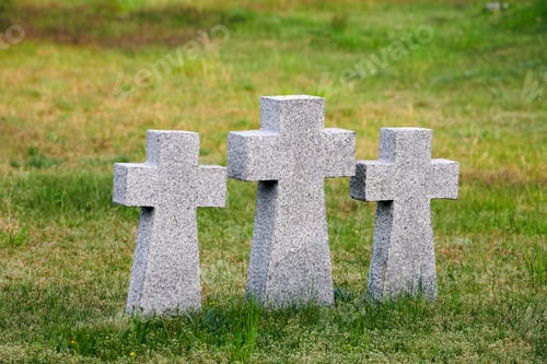 Preview: Stone crosses in German military cemetery, Russia, Europe
