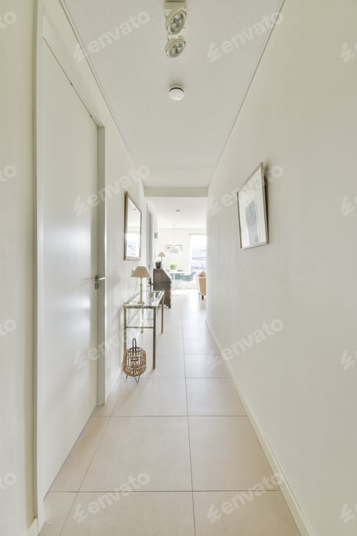 Preview: Narrow corridor with doors and lamp