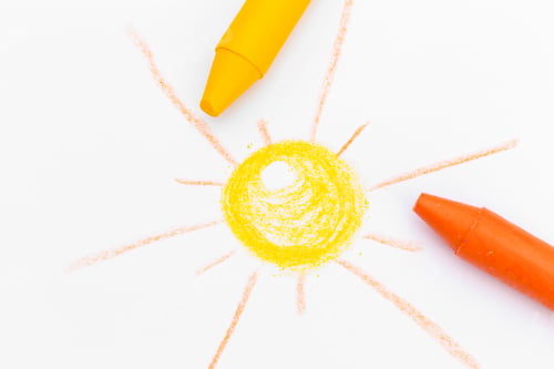 Preview: children's drawing with colored wax pencils close up