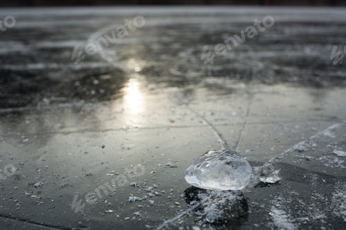 Preview: winter background with frozen ice lake. skate scratches and cracks.