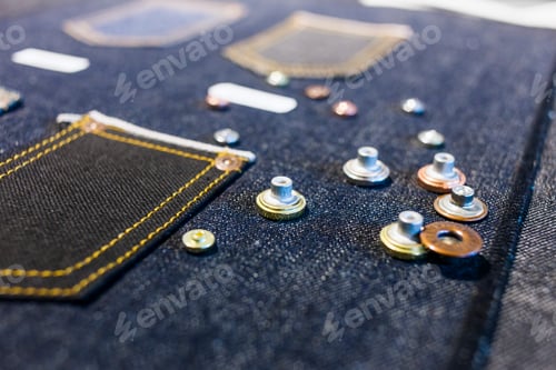 Preview: Buttons on denim fabric in factory