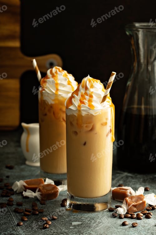Preview: Caramel iced latte with whipped cream