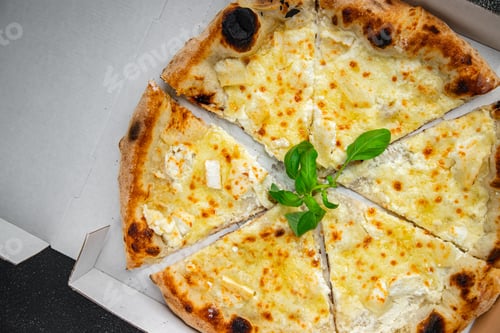 Preview: pizza four cheese fresh meal food snack on the table copy space food background rustic top view